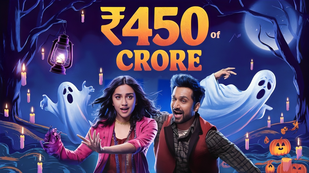 Stree 2 Breaks Box Office Records with ₹450 Crore Worldwide, Combining Horror and Comedy Perfectly Stree 2 movie thumbnail featuring Shraddha Kapoor and Rajkummar Rao, highlighting the ₹450 crore worldwide box office collection. The background blends spooky and playful elements, representing the film's unique mix of horror and comedy.
