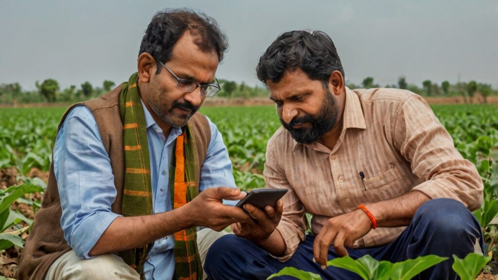 Farmers checking their PM-KISAN balance on mobile 