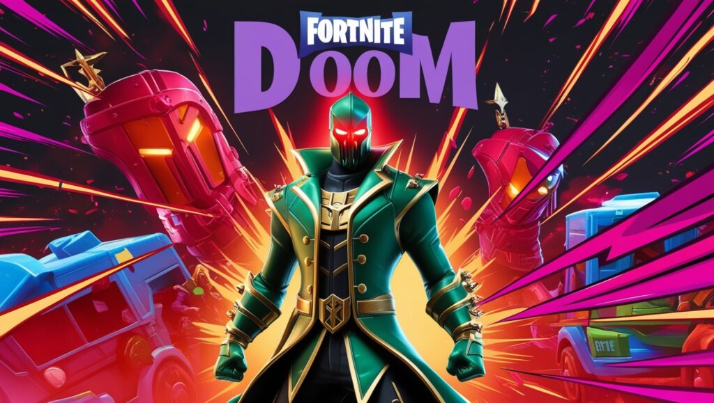 Doctor Doom in Fortnite or Fortnite's Marvel-themed event graphics