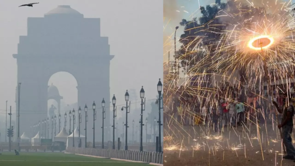 A hazy skyline in Delhi post-Diwali, depicting the high levels of air pollution.